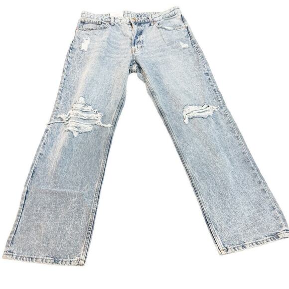 & Denim 90's Boyfriend Jeans High Waist Light Wash Denim Size 12 NWT - Picture 2 of 8